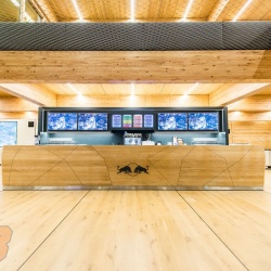 <p>Red Bull have launched their brand new Energy Station that will accompany the MotoGP World Championship around Europe. The wooden 'Holzhaus' is set over three levels, encompassing stunning design, engineering, architecture but moreover, a warm welcome that continues Red Bull's open house policy that has been so successful in the F1 Paddock.
	<br>
	<br>Photos courtesy of<span>&nbsp;</span><strong>Red Bull KTM Factory Racing</strong></p>